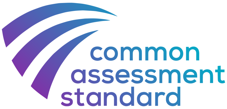 Logo for the Common Assessment Standard featuring waves in purple and blue, with the text "common assessment standard" beneath.