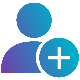 Icon depicting a user silhouette with a plus sign beside it, representing adding a new user or account.