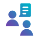 Two figures with a speech bubble and document icon, for communication and conversation.