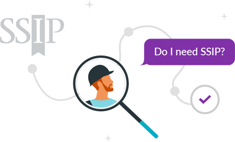 Illustration of a chain of events going from SSIP to a construction worker to the question do I need SSIP and a tick mark