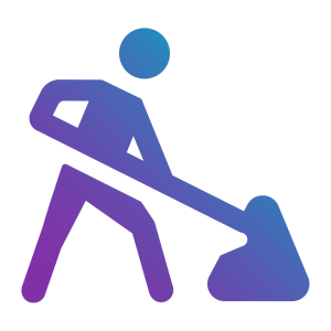 Graphical representation of a construction worker using a shovel, depicted with a gradient of blue to purple colours.