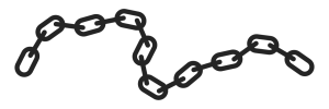A simple black outline of a chain, featuring interlocking links, arranged in a wavy pattern.