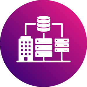 fragmented supplier data illustration in pink-purple gradient circle icon