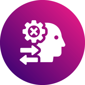 Inconsistent communication illustration in pink-purple gradient circle icon