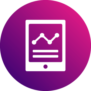 Quality data illustration in pink-purple gradient circle icon