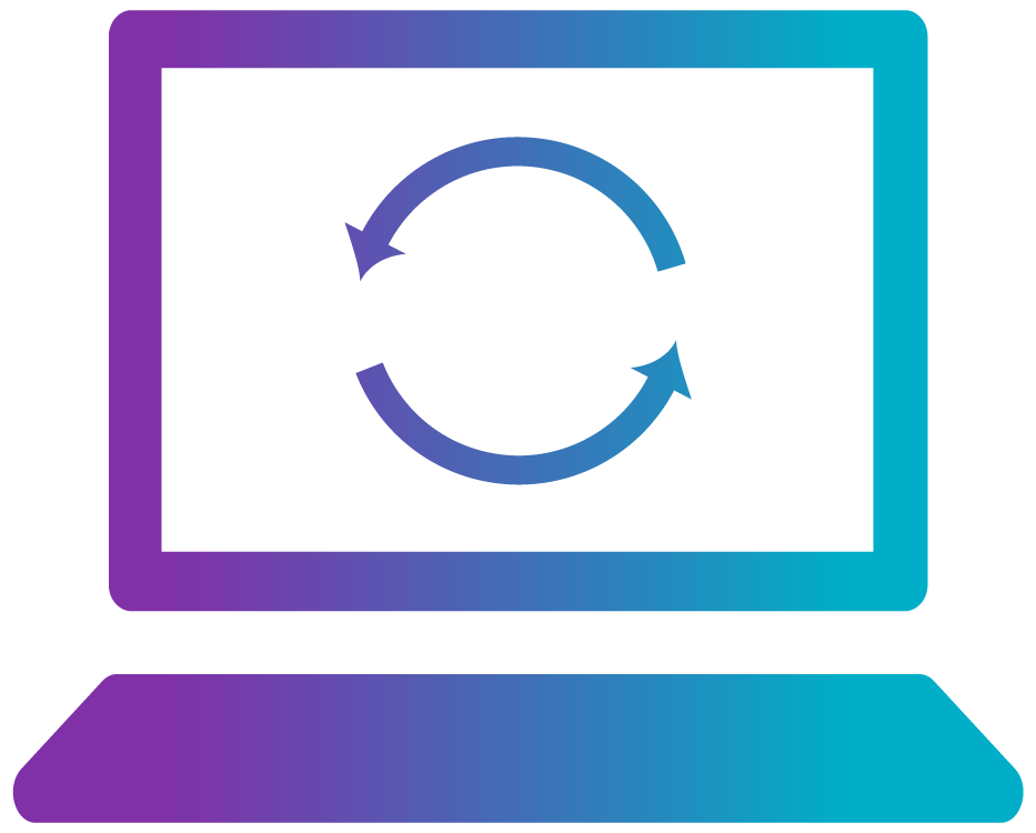 Image of a laptop with a circle loading screen on it representing product updates