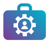 An icon of a briefcase with a user silhouette and gear, symbolizing professional services or management.