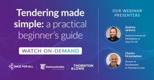 Webinar ad for "Tendering made simple," a beginner's guide, featuring presenters Andrew Jackson and Charles Grosstephan. Watch on-demand.