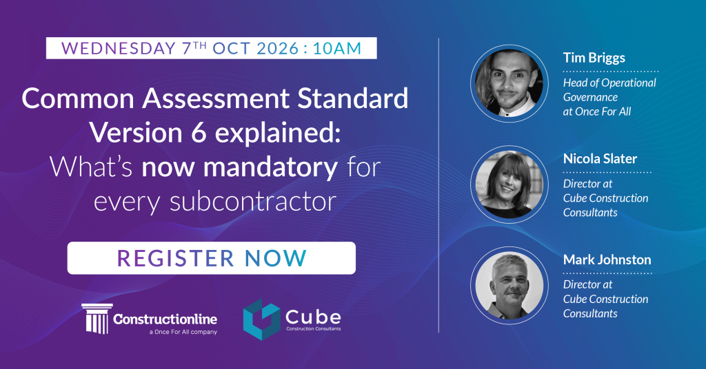 Webinar on Common Assessment Standard Version 6 for subcontractors, Oct 7, 2026, 10 AM, featuring Tim Briggs, Nicola Slater, and Mark Johnston.